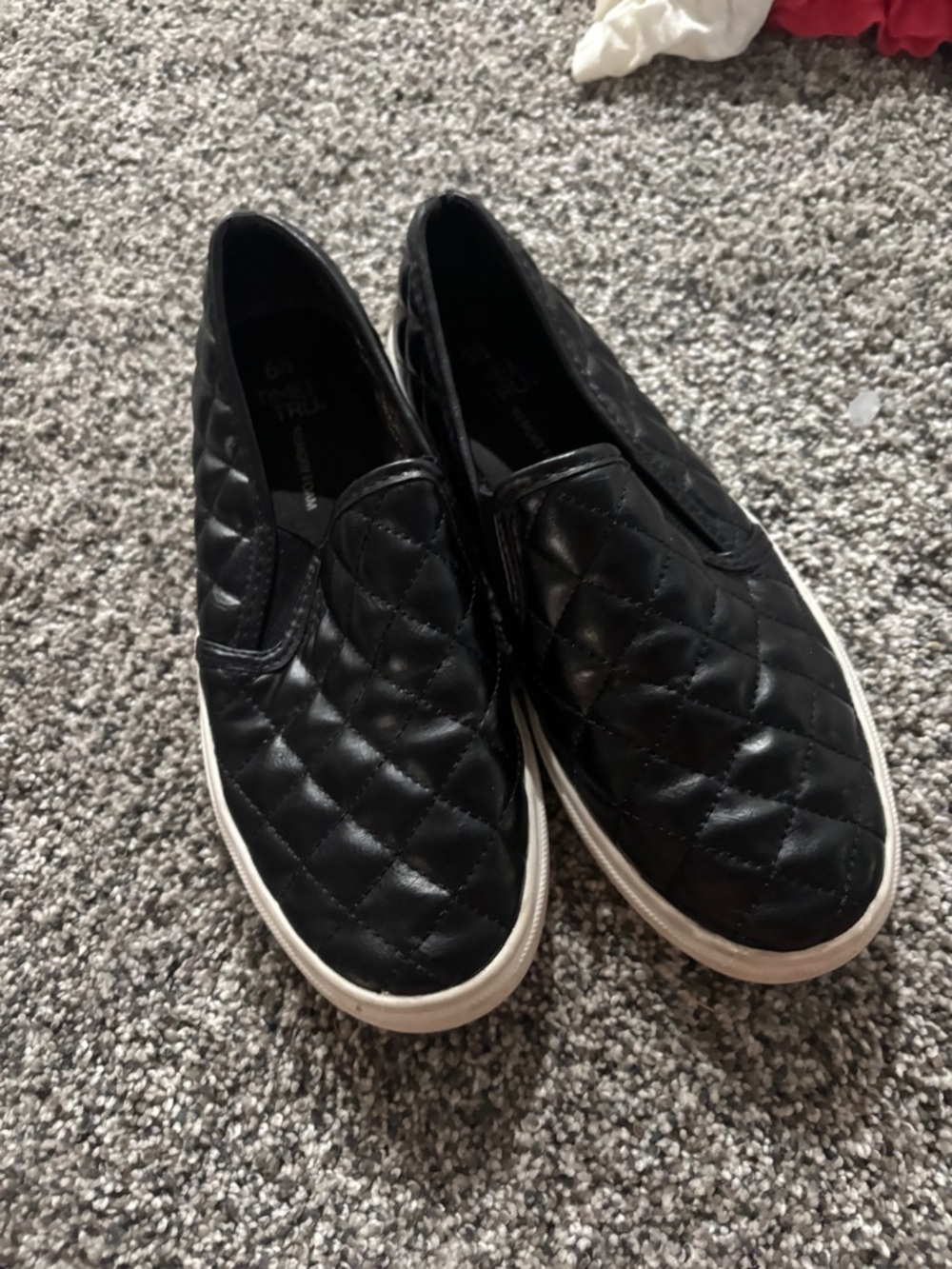 Time and Tru Black Quilted Slip-On Flats with White Soles